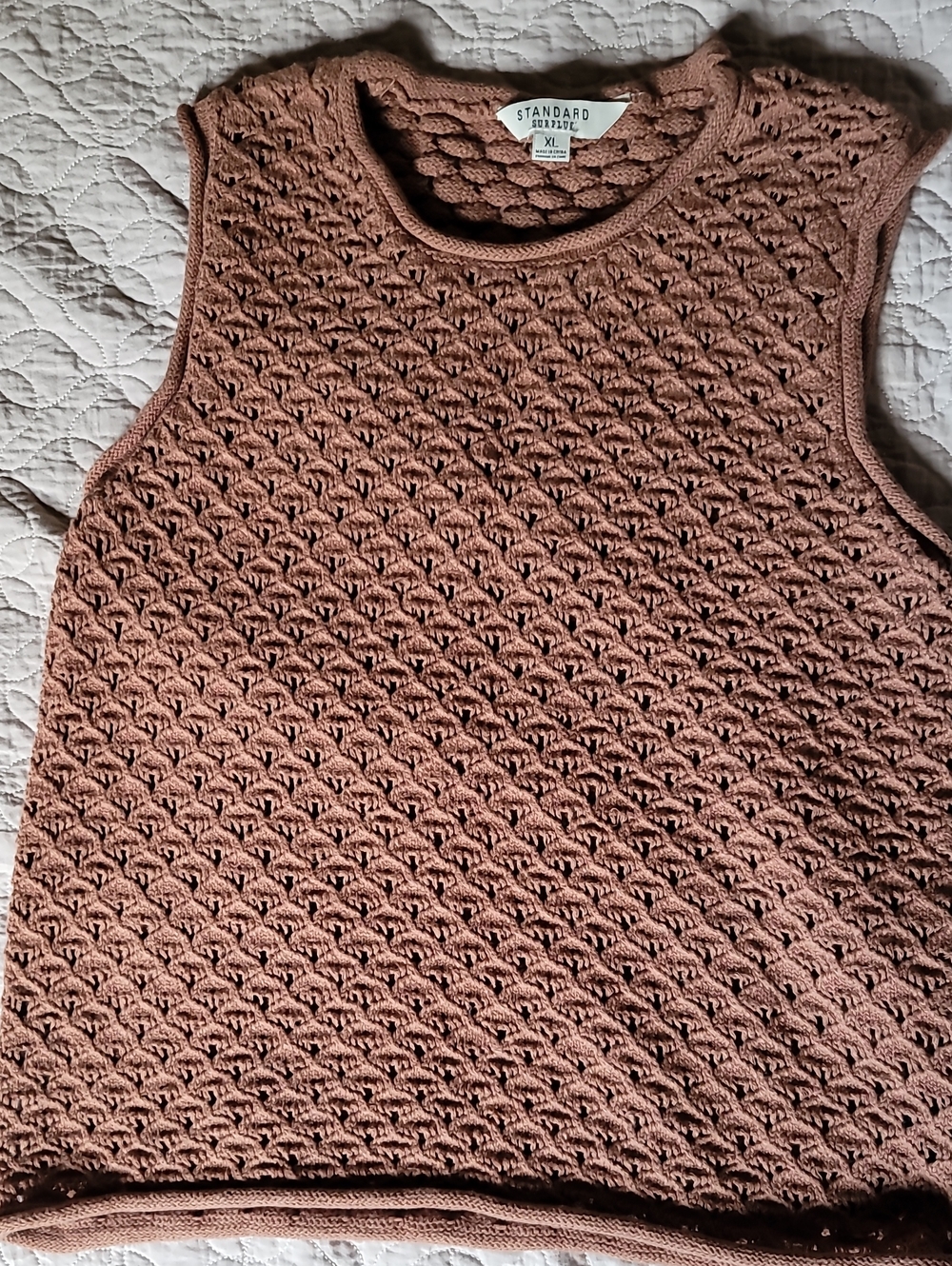 Standard Surplus Crochet Knit Tank Top Sweater Vest Terracotta Brown XL